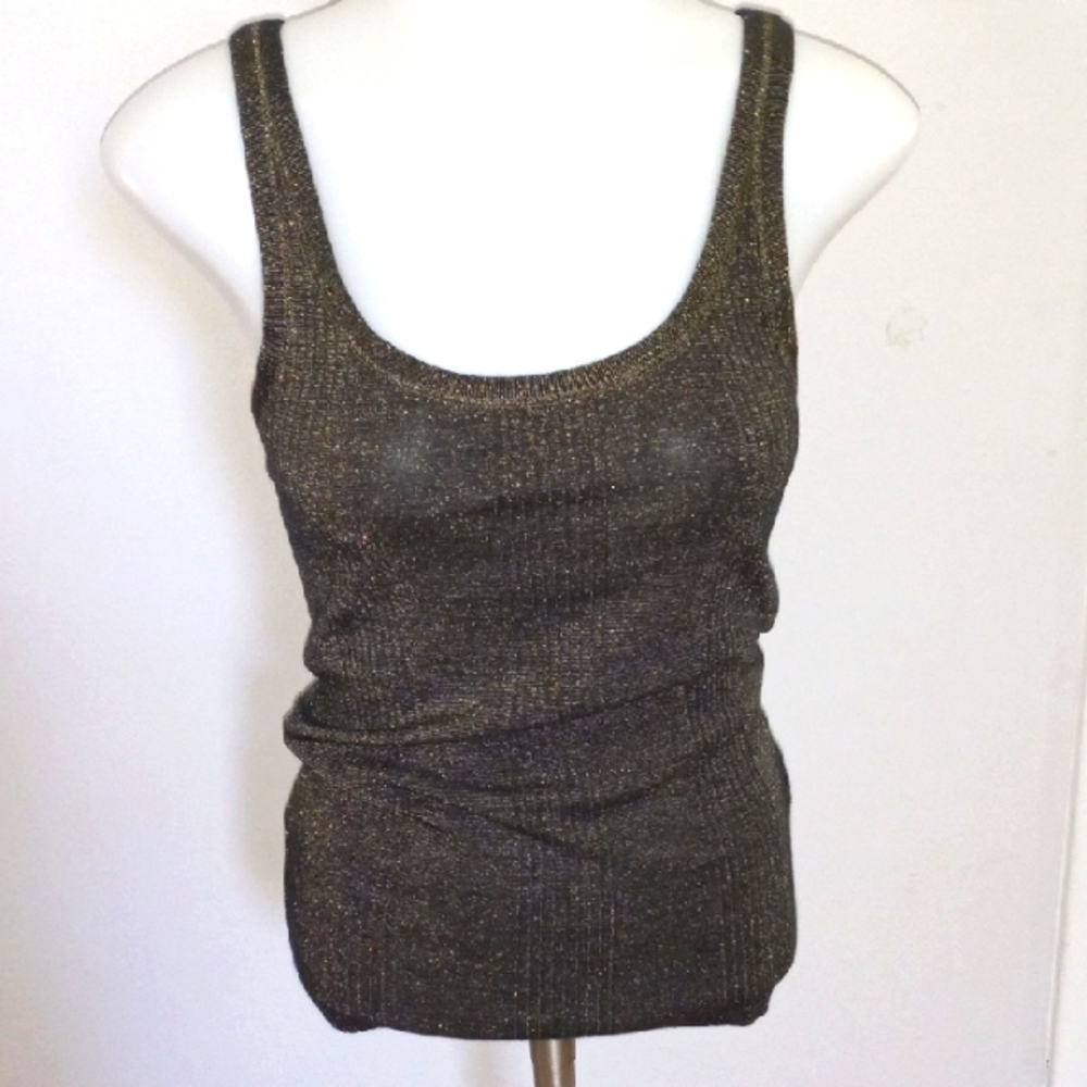 Ralph Lauren Blue Label Black and Gold Shimmer Tank Top Medium